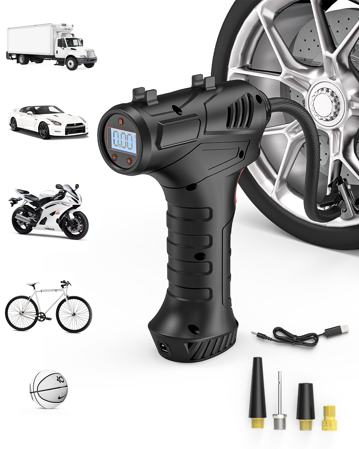 Air Pump 2.0 – 150 PSI Cordless Tire Inflator with Auto Shut-Off & LED Light - New 2025