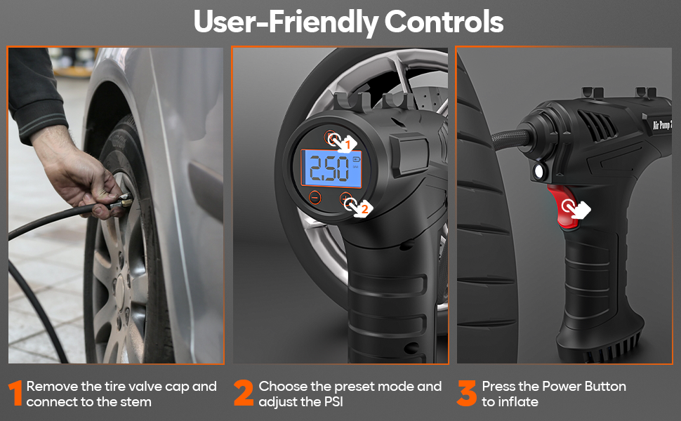 Air Pump 2.0 – 150 PSI Cordless Tire Inflator with Auto Shut-Off & LED Light - New 2025